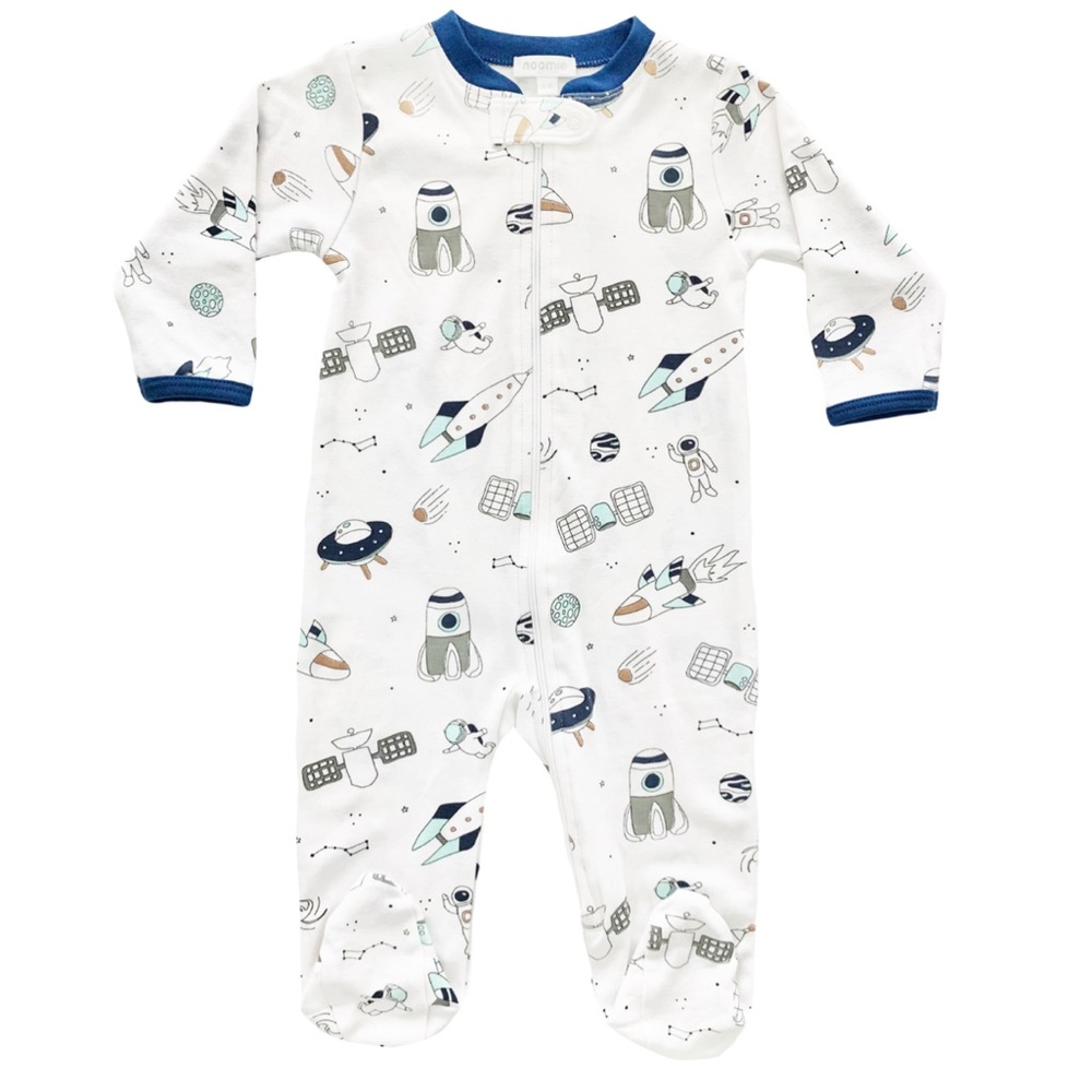 NOOMIE Spaceship Cotton Zip Footie - 0-3M